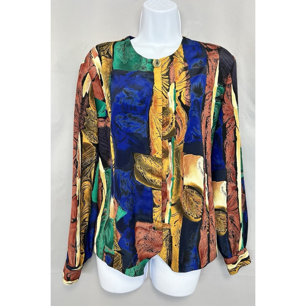VTG Bora Bora Abstract 90s Colorful Women's Blouse With Shoulder Pads L Y2K  USA